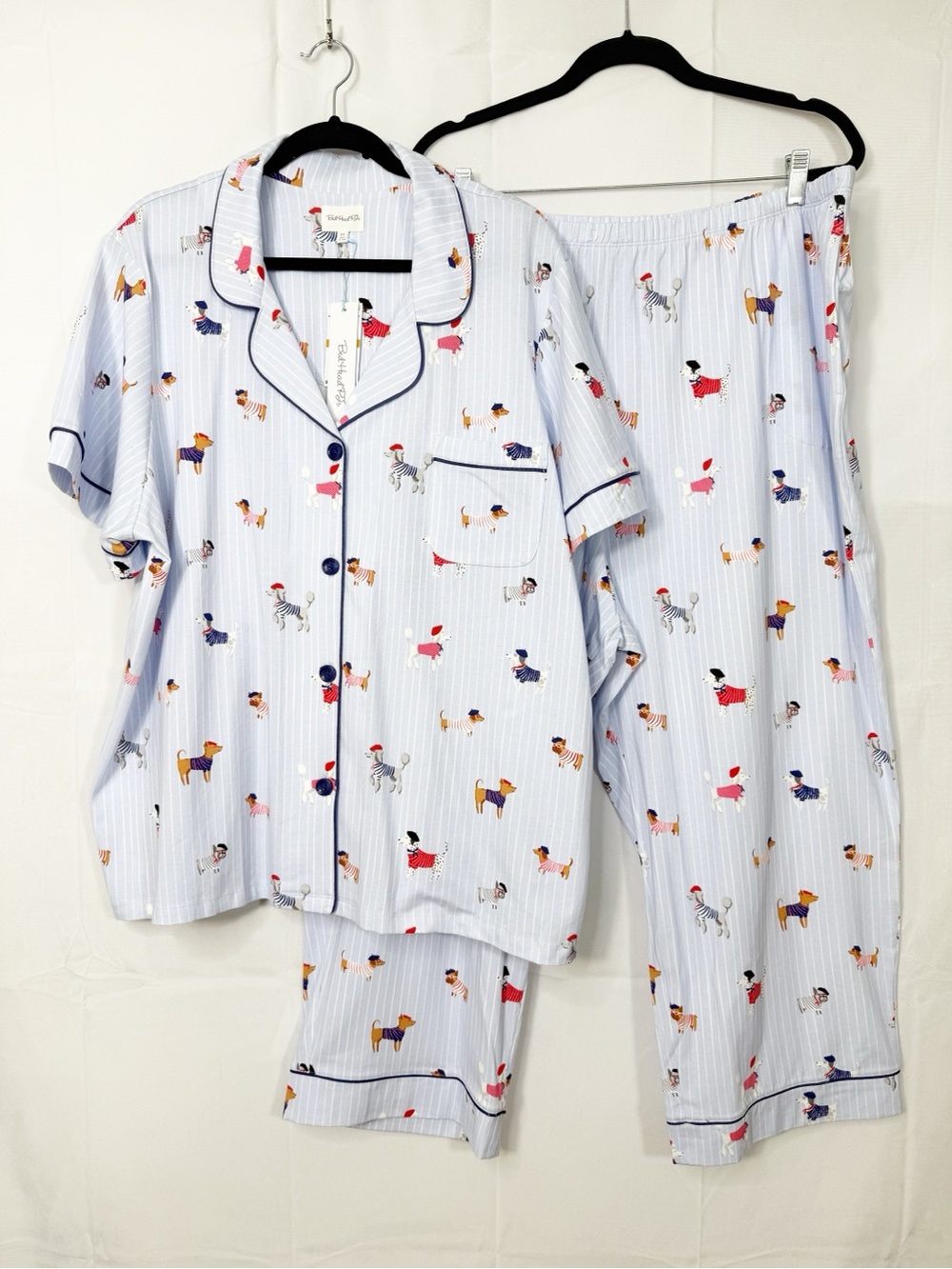 BedHead French Pups Short Sleeve Classic Jersey Cropped Pajama Set Parisian Dog - Picture 2 of 16